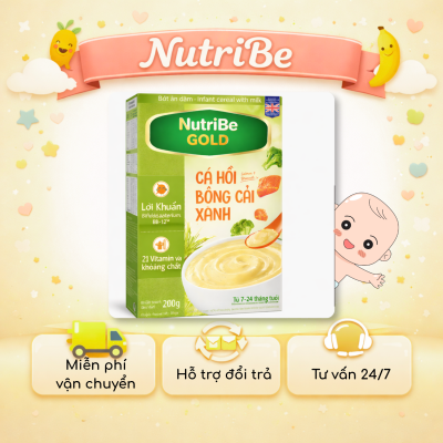 Bột ăn dặm cá hồi bông cải xanh NutriBe – Dinh dưỡng vượt trội cho bé phát triển toàn diện