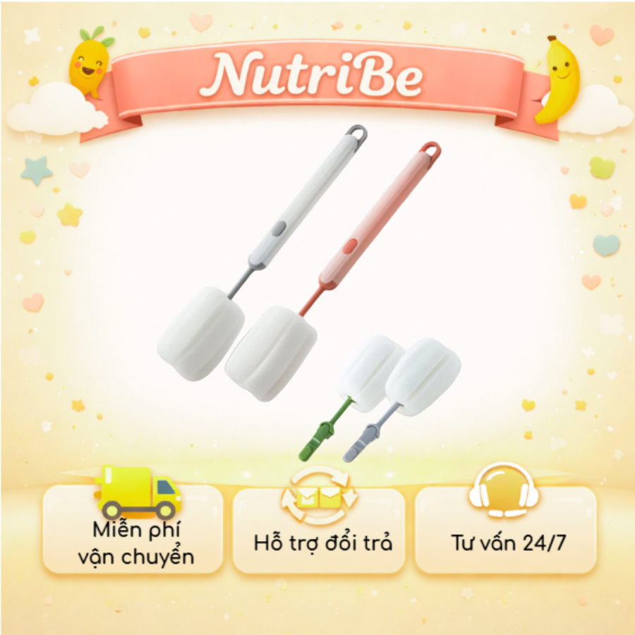 Cọ Bình Sữa Cọ Rửa Cốc Mút Xốp Có Thể Thay Thế Đầu Tiện Dụng Nhỏ Gọn-NutriBe